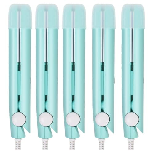 5pcs Mini Curling Iron, 2025 Upgrade Dual Use Curling Iron Portable Travel Curler Flat Straightener for Women Short Hair All Hair Types (Green)
