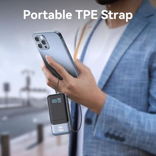 Fast Charging Power Bank 18400mAh 65W Portable Laptop Charger, LED Display, Travel Essential Battery Pack with Built-in USB-C & Lightning Cables for iPhone 16/15/14/13/12 MacBook Samsung 8