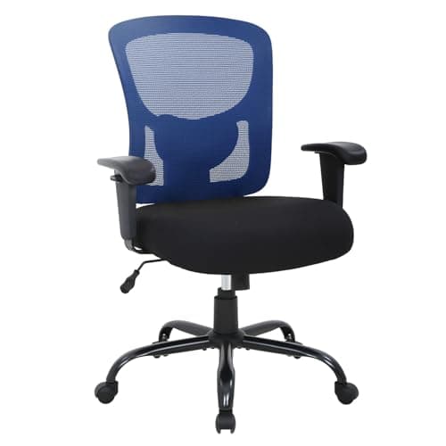 BestOffice Big and Tall Office Chair 400lbs Desk Chair Mesh Computer Chair with Lumbar Support Wide Seat Adjust Arms Rolling Swivel High Back Task Executive Ergonomic Chair for Home Office (Blue)
