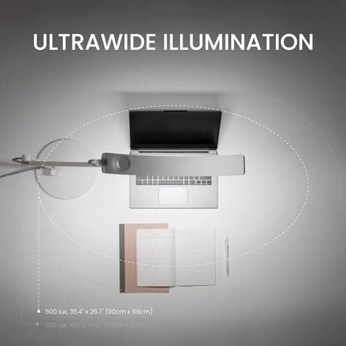 BenQ e-Reading Desk Lamp - Ultrawide and Bright Lighting, Dimmable, Dual Smart Mode, Adjustable Arm, Auto-dimming, High CRI, Eye-Caring Lamp for Home Office, Reading, Study, Craft, Matte Silver 2