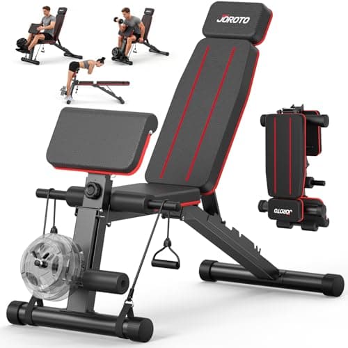 JOROTO Adjustable Weight Bench for Home Gym, 1000 LBS Foldable Incline Decline Flat Workout Bench with Leg Extension & Back Extension, Exercise Preacher Curl Bench for Full Body Training, Red MD55