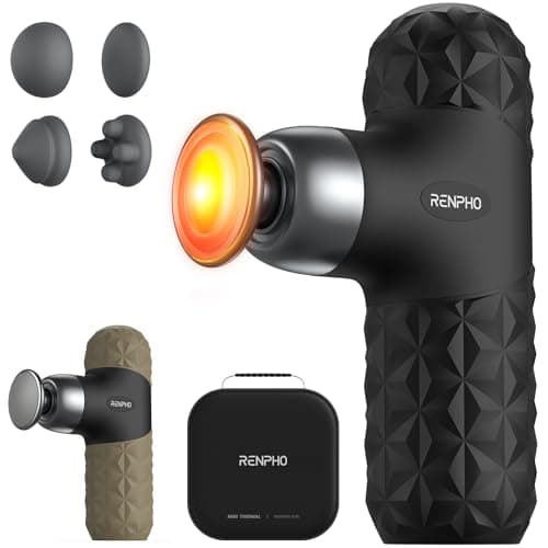 RENPHO Mini Thermal Massage Gun with Heat, FSA Eligible HSA, Birthday Gifts for Women Men, Portable Deep Tissue Percussion Massager, Color Silicone Sleeves Travel Size with Carry Case