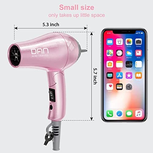 DAN Technology Flat Iron Blow Dryer Set, Small Flat Irons with Travel case, Concentrator Nozzle & EU Plug Adapter, Dual Voltage & Folding Handle, Pro Hair Dryer Set… 6