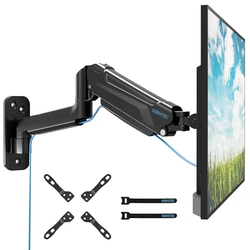 BONTEC Monitor Wall Mount Arm, VESA Gas Spring Height Adjustable, for 13-42 Inch Screens, Max 19.8lbs, Swivel, Tilt, Space-Saving Desk Mount, Easy Installation, Single Arm TV Mount, Max VESA 200x200