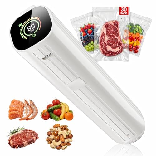 Compact Vacuum Sealer for Food (Vacuum Sealer Machine + 30 Reusable Vacuum Bags) Powerful Handheld Vacuum Sealer Machine, Featuring LED Pressure Display, Portable Food Sealer