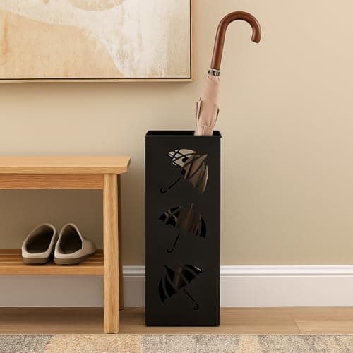 Okllen Metal Umbrella Holder, Square Umbrella Stand Rack for Entryway, 6.3" x 6.3" x 16.5", Black 6