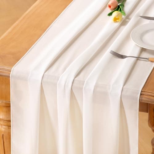 Socomi Ivory White Chiffon Table Runner Easter Spring Boho Rustic 14ft 29x170 Inches Wedding Runner Sheer Romantic Bridal Shower Decorations