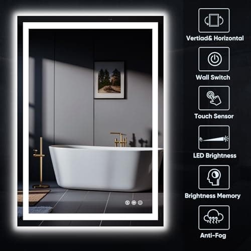 Homsion LED Bathroom Mirror, 24"x36" with Frontlit and Backlit Anti-Fog Mirror with Lights LED Vanity Mirror for Bathroom 3 Colors Temperature & Dimmable Bathroom Mirror with HD Tempered Glass 6