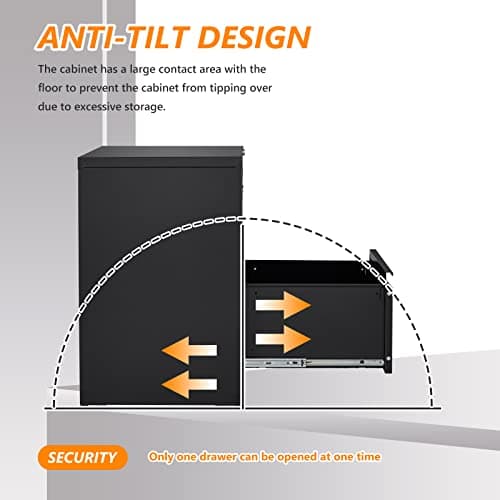 ZAOUS 2 Drawer File Cabinet with Lock, Metal Vertical File Storage Cabinet, 18" Deep Vertical Filing Cabinets for Home Office to Hanging A4 Legal/Letter Size, Assembly Required (2 Drawer - Black) 6