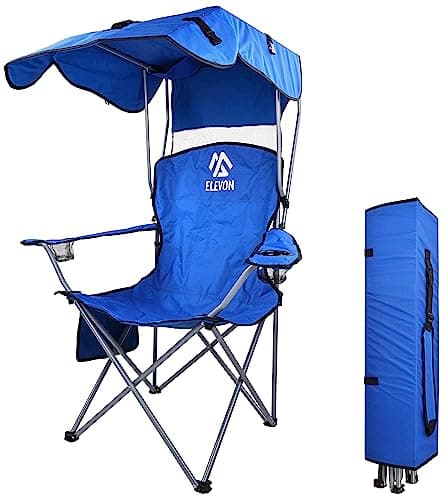 Elevon Canopy Chair Folding Camping Recliner Support with Carrying Bag, Blue