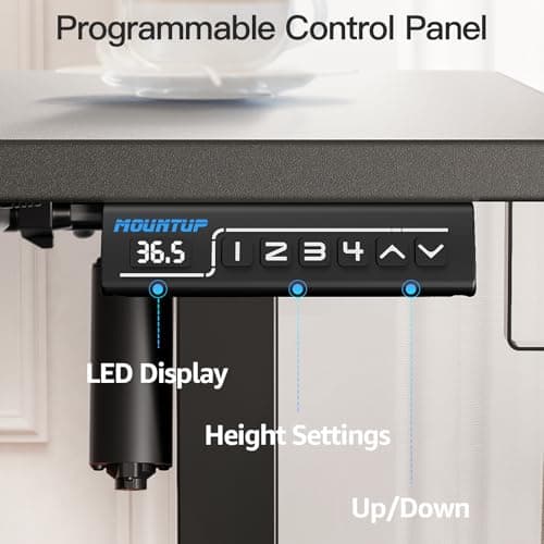 MOUNTUP Electric Height Adjustable Standing Desk, 55 x 28 Inches Sit Stand Desk with Memory Controller, Ergonomic Stand Up Desk for Home Office with Splice Board, Black 6
