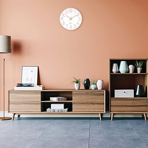 Foxtop Modern Wall Clock 12 Inch Non-Ticking Silent Battery Operated Round Quartz Rose Gold Wall Clock for Office Bedroom Living Room Kitchen Home School Decor 9