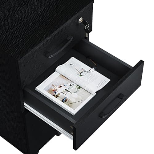 Panana 3 Drawer Wood Mobile File Cabinet, Under Desk Storage Drawers Small File Cabinet for Home Office (Black) 10