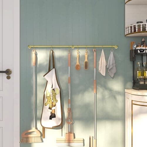 ROTHLEY Stainless Steel Pot and Pan Hanger - 39.4 Inch Wall Mounted Hanging Pots and Pans Rack for Kitchen Wall Rail with Hooks (Brass) 7