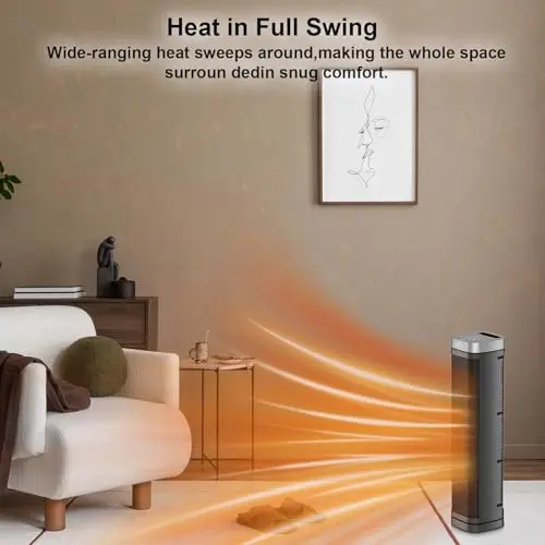Portable Space Heater, 1500W Ceramic Heating Fan with Thermostat, Remote Control, 3 Heating Modes, 70° Oscillation, Ideal for Office, Home, and Bedroom Use 6