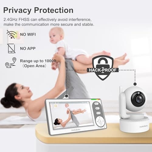 HelloBaby 4.3'' Video Baby Monitor with 30 Hours Battery, Remote Pan-Tilt-Zoom Baby Monitor No WiFi, Baby Monitor with Camera and Audio, Night Vision, ECO Mode, Two-way Talk, 8 Lullabies, 1000ft Range 6