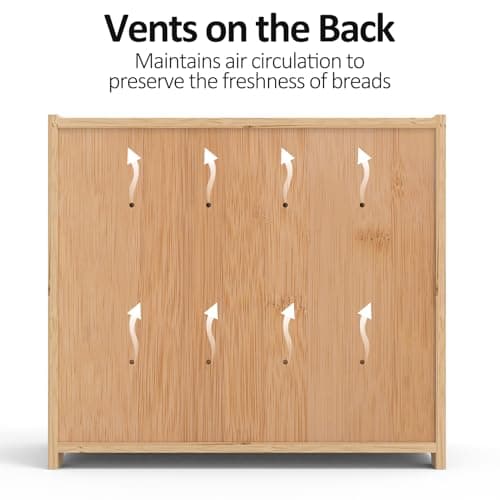 FoverOne Bamboo Bread Box for Kitchen Countertop, Roll-top Breadbox Breads Storage Boxe with Adjustable Middle Shelf 5