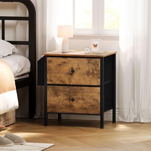 BOLUO Night Stand with Drawers for Bedroom - Small nightstand with Pocket 2 Drawer Dresser End Table Brown 7
