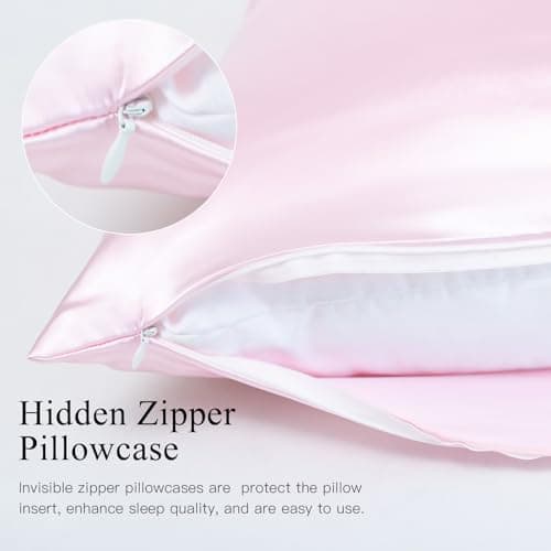 Satin Zippered Pillowcase– Soft Satin Pillow Cases with Zipper for Hair and Skin, Cooling Pillow Case (2, Pink, Standard) 5