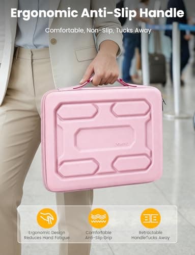 DOMISO Laptop Hard Case 14-14.4 inch Waterproof Shockproof Hard Shell Laptop Sleeve with Handle & Storage Pocket, Compatible with MacBook, HP, Dell,Pink 9