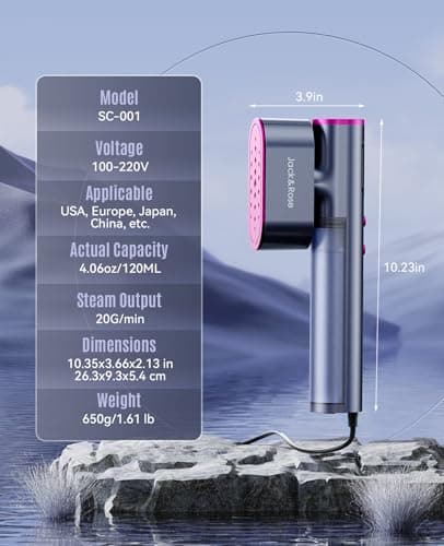 Jack ＆ Rose Travel Steamer for Clothes,100-220V Portable Iron,15s Heat Up,Steamer ＆ Iron 2 In 1, Travel Size,Large Ceramic Heat Panel,for Global and Europe 8