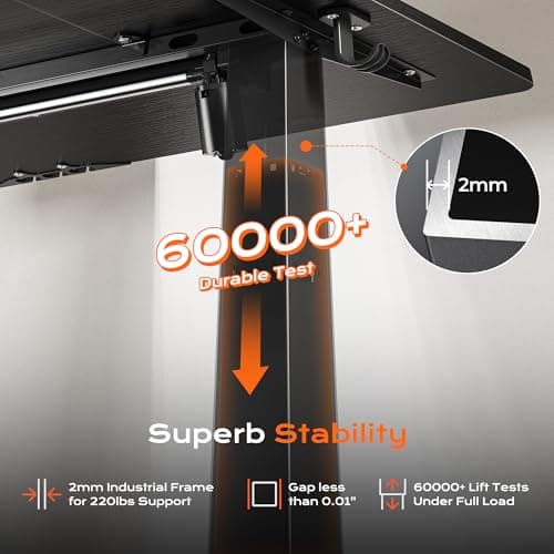 Huuger 55 x 28 Large Electric Standing Desk, Height Adjustable Computer Desk, 27.6" Deep Desktop, Stand up Gaming Office Table with 2 Hooks, 3 Preset Heights, for Home Office, Black 9