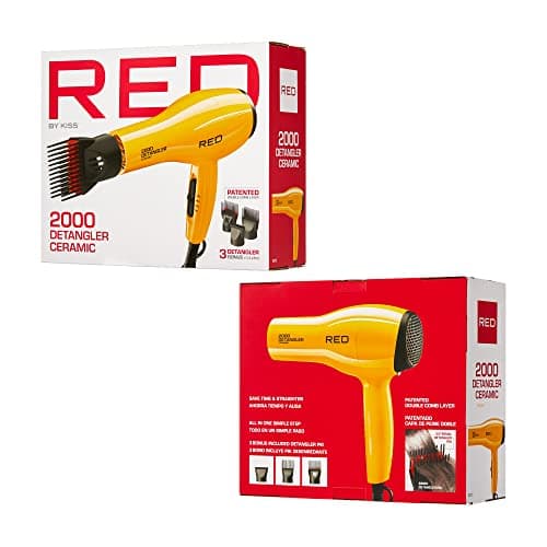 RED by KISS 2000 Ceramic Hair Dryer, Professional Salon Blow Dryer 3 Attachments Included, 2 Detangler Piks, 1 Air Concentrator (Yellow) 5