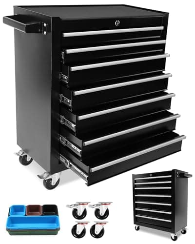 7-Drawer Rolling Tool Chest, Modular Tool Cabinet with Brake Casters & Removable Drawers, Workshop Toolbox Cart for Factory/Garage, Black
