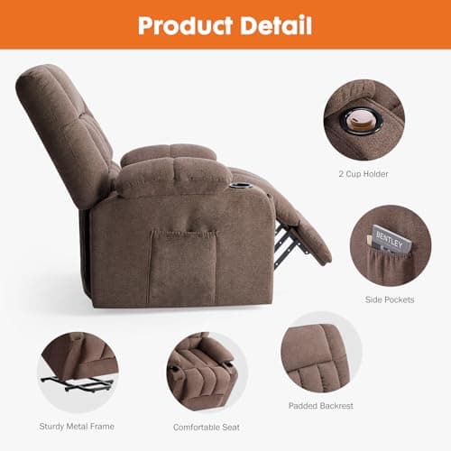 Sweetcrispy Recliner Chair with Vibrating Massage and Heating, Home Theater Seating with Lumbar Support, Adjustable Electric Power Lift Chairs with Cup Holders Remote Control for Living Room, Brown 7