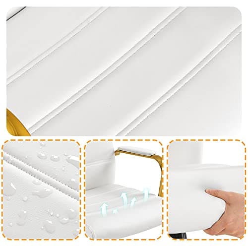 Topeakmart Office Desk Chair Mid-Back Adjustable PU Leather Executive Chair w/Gold Frame White Seat 6