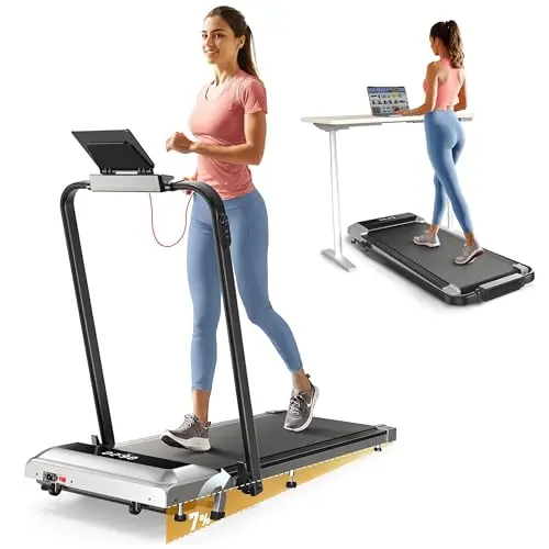 TOPUTURE Walking Pad Under Desk Treadmill with Incline, 2 in 1 Folding Treadmill for Home/Office, Portable Compact Treadmills with Remote Control, APP & LED Display 300LBS Capacity