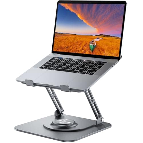 JOYEKY Laptop Stand for Desk, Adjustable Computer Stand with 360° Rotating Base, Ergonomic Laptop Riser for Collaborative Work, Foldable & Portable Laptop Stand, fits for All 10-16" Laptops (Grey)