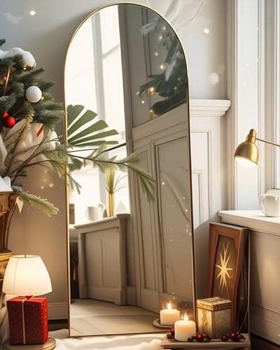 AyeWish Arched Mirror - 64"21", Aluminum Frame - Gold, Floor Standing or Wall Mounted