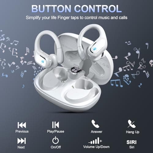 Wireless Earbud Bluetooth 5.4 Headphones 75Hrs Playtime, 2025 Bluetooth Earbuds Deep Bass Noise Cancelling Mic, Over Ear Bud with Sport Earhooks, IP7 Waterproof Earphones Button Control, USB-C White 6