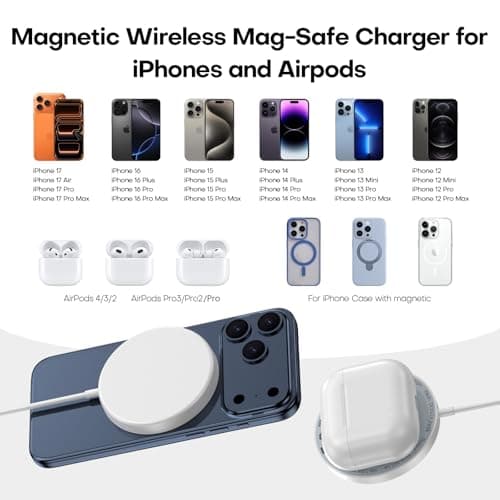 [Apple MFi Certified] Magnetic Wireless Charger iPhone Charger 15W 6FT Fast Wireless Charging Pad for Apple iPhone 16/15/14/13/12 Pro Max Plus/AirPods 2 3 4 Pro 2 3 Charging Pad 7