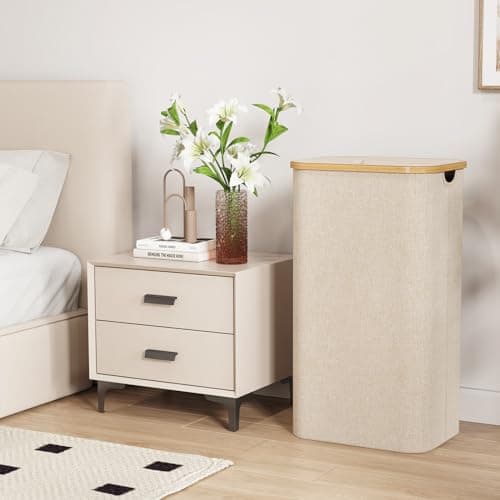 Lifewit 100L Laundry Basket with Lid, Clothes Hampers for Laundry with Bamboo Handles and 1 Removable Bag, Large Foldable Laundry Hamper for Bedroom, Bathroom, Dorm, Laundry Room, Beige 3