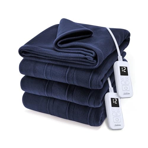 Sunbeam Royal Ultra Fleece Heated Electric Blanket King Size, 90" x 100", 12 Heat Settings, 12-Hour Selectable Auto Shut-Off, Fast Heating, Machine Washable, Warm and Cozy, Indigo