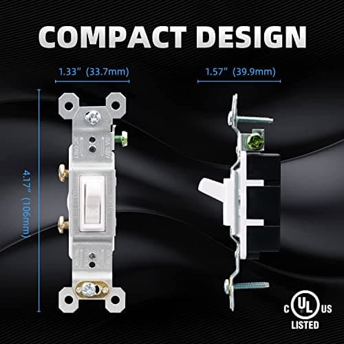 ELEGRP Single Pole Toggle Light Switch, 15 Amp, 120 Volt, Toggle Framed AC Quiet Switch, in Wall On/Off Switch Replacement, Self-Grounding, Residential and Commercial Grade, UL (5 Pack, Glossy White) 6