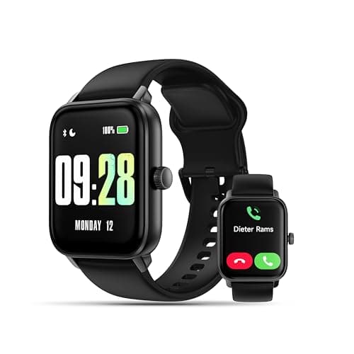 KEEPONFIT Smart Watch Answer/Make Calls, 1.85" Aluminum Case Alexa Built-in Fitness Tracker with IP68 Waterproof/100 Sports Modes/Heart Rate/Sleep for iOS/Android (Black)