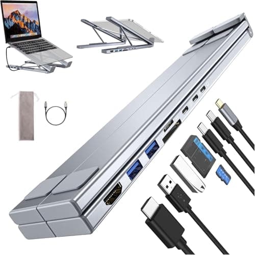 8-in-1 USB C Laptop Docking Station Stand, USB C Dock Tablet Stand with 4k HDMI, 2 USB 3.0, Pd 100w, Universal Dock Station for Offices, Desks, Cafes, Plug and Play (1Pcs)