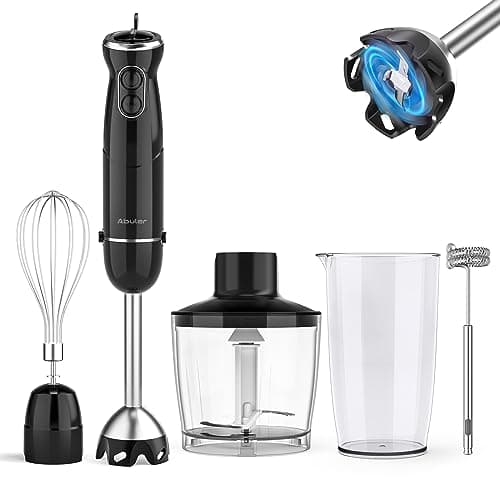 Immersion Blender Handheld, 1000W 5 in 1 Hand Blender, BPA-Free 12 Speed 304 Stainless, Mixing Beaker, Chopper, Whisk, Milk Frother, Soup, Baby Food, Sauce (Black-2) 9