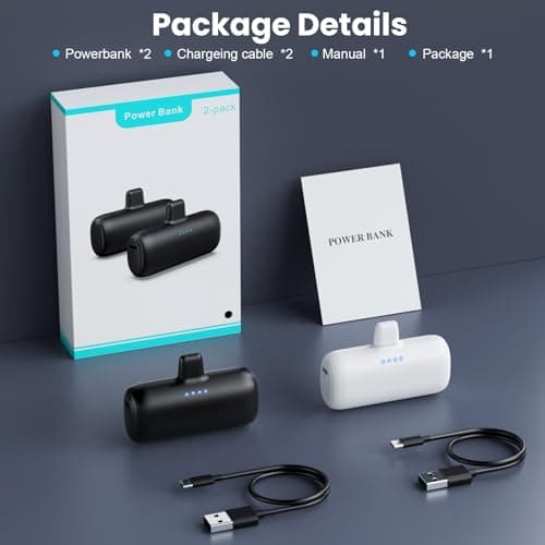 [2-Pack] Mini Portable Charger for iPhone,5200mAh Ultra Compact PD Fast Charging Power Bank,Plug-in Battery Pack Travel Cordless Phone Charger,Compatible with iPhone 14/14Pro/13/12/11/X/8/7/6plus etc 7