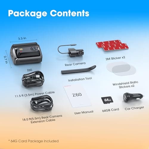 DDPAI 4K Dash Cam Front and Rear, Built-in 32G eMMC Dual Dash Car Camera,64GB Card Included Dashcam,Night Vision Dash Camera,5GHz WiFi, 7 Days Parking Mode,GPS,3" IPS, ADAS, WDR, Support 512GB,Z60 9