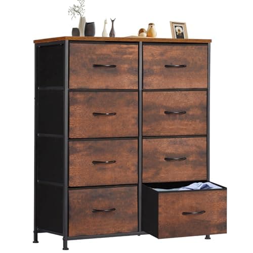 Sweetcrispy Dresser for Bedroom with 8 Storage Drawers, Large Fabric Storage Tower Organizer, Chest of Drawers with Metal Frame Wooden Top for Closet, Living Room, Entryway,Brown