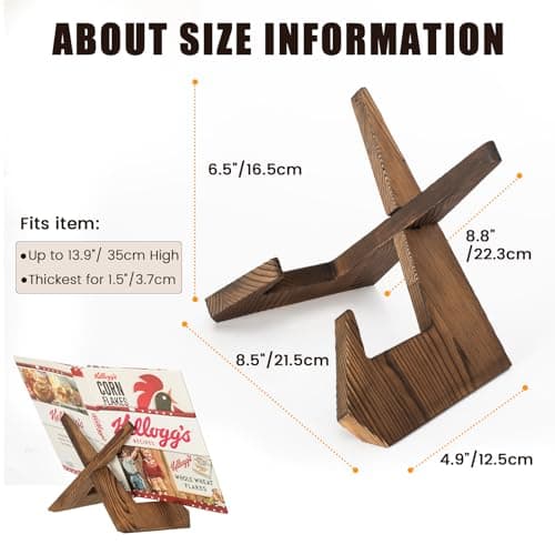 Cookbook Stand for Kitchen, Wooden Cookbook Holder, Recipe Book Holder for Kitchen Counter, Rustic Cook Book Holder Stand - Brown 5