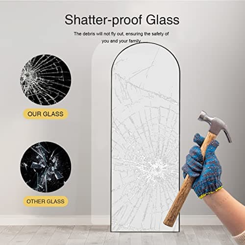 ITSRG Floor Mirror, Full Length Mirror with Stand, Arched Wall Mirror Full Length, Black Floor Mirror Freestanding, Wall Mounted for Bedroom, Black 7