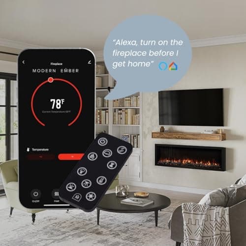 Modern Ember Highmark 60 Inch Smart Linear Electric Fireplace - Premium Flame with 10 Colors, Sleek Hidden Vent Design, Install Recessed in-Wall or Wall-Mount, WiFi Enabled. 8