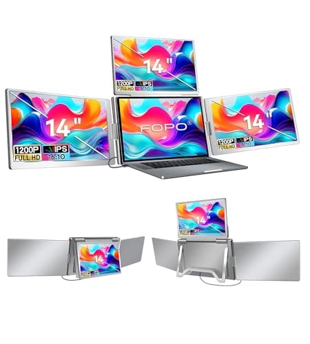 FOPO 14" Laptop Screen Extender, FHD 1200P IPS Monitor Extender, Just 1 Cable for 3 Screens Quad Monitor, Triple Extender for 12"-17.3" Laptops, Compatible with Windows 10/11 and Mac M1/M2/M3