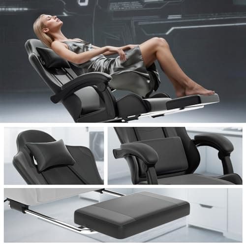 Athena Collection Gaming Chair, Ergonomic Gaming Chair with Footrest & Headrest Lumbar Support, Height Adjustable Swivel Computer Chair Office Chair Adults(Carbon Fiber Black) 5