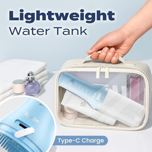 7AM2M Portable Water Flosser Cordless, Water Flosser with 3 Modes and 2 Jet Tips, USB C Rechargeable, IPX7 Waterproof, Dental Water Flosser for Travel and Home Use (Light Blue) 7